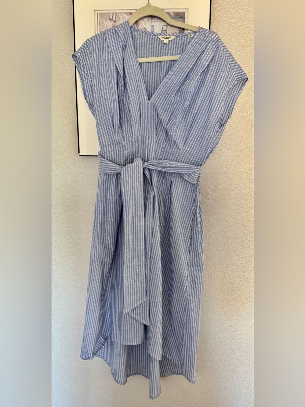 Max Studio Light Blue Stripe Tie-Waist Midi Dress size Small - Picture 16 of 16